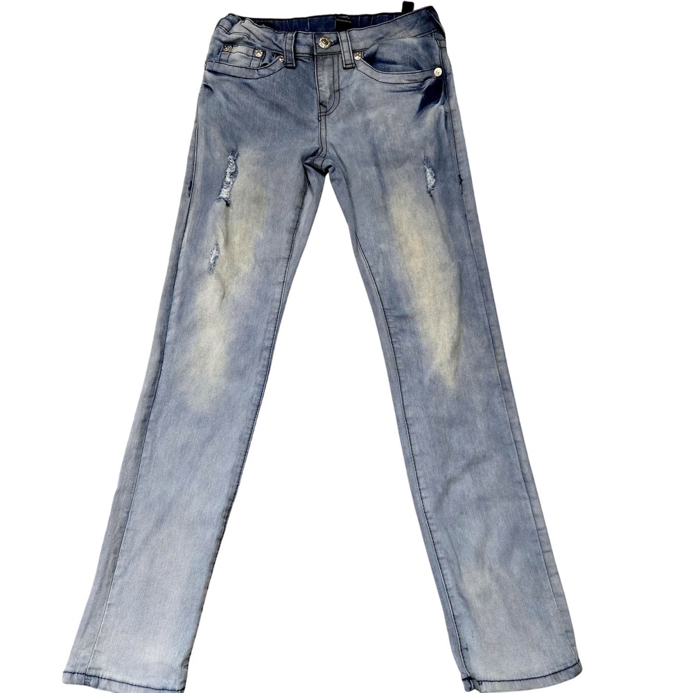 True Religion Geno Relaxed Slim Jeans Boys 12 Blue Distressed Denim Youth Pants